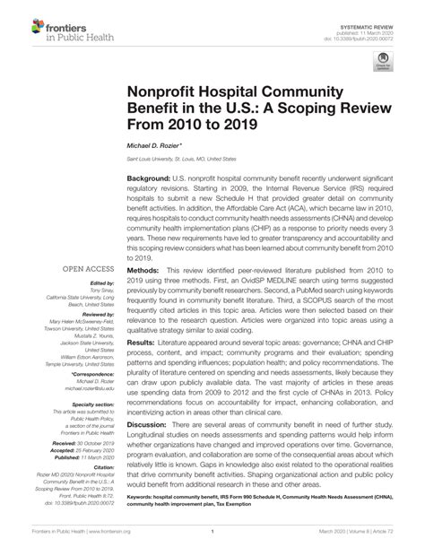 Nonprofit Hospital Community Benefit in the U.S.: A Scoping .